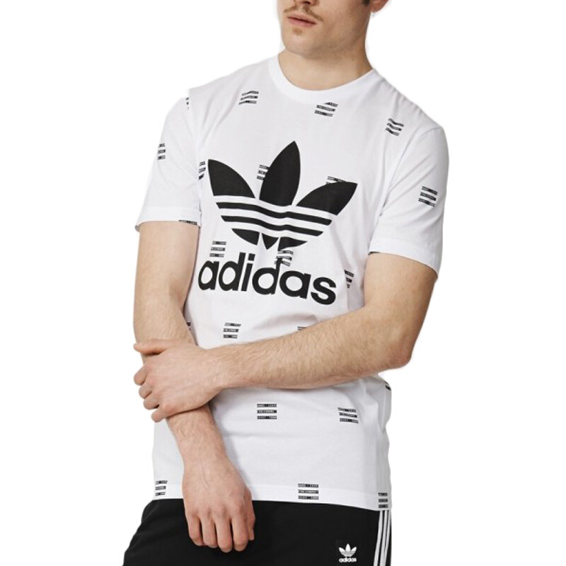 阿迪达斯三叶草男装秋季运动圆领宽松休闲透气印花短袖T恤AZ1065