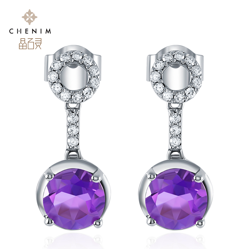 晶石灵天然乌拉圭紫水晶耳环S925银紫晶耳坠彩色宝石饰品礼物