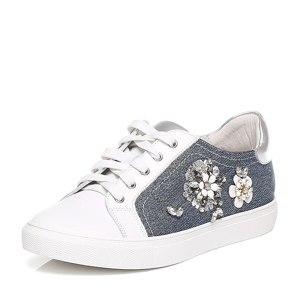 Tata/他她春季专柜同款兰色斜纹布女休闲鞋FDC21AM7