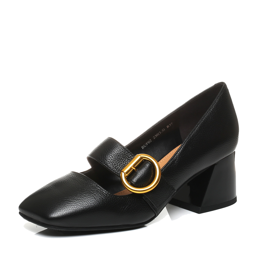 Belle/百丽秋季专柜同款黑色荔纹牛皮女单鞋BUF02CQ7