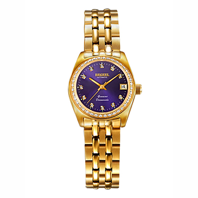 宾爵（BEGEEL）手表 鎏金系列机械女士手表 紫罗兰全自动机械表全金色商务时尚镀金真钻女正品女士腕表