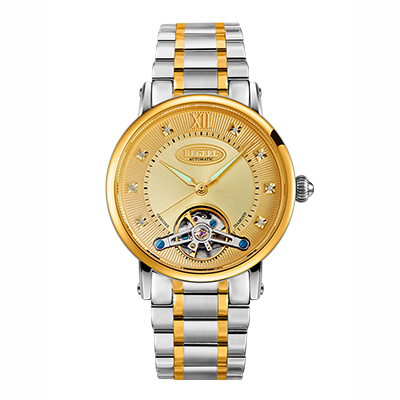 宾爵（BEGEEL）手表 欧美典范系列石英男士手表 全自动机械表镀金镶钻双桥飞轮商务休闲男士腕表B781M