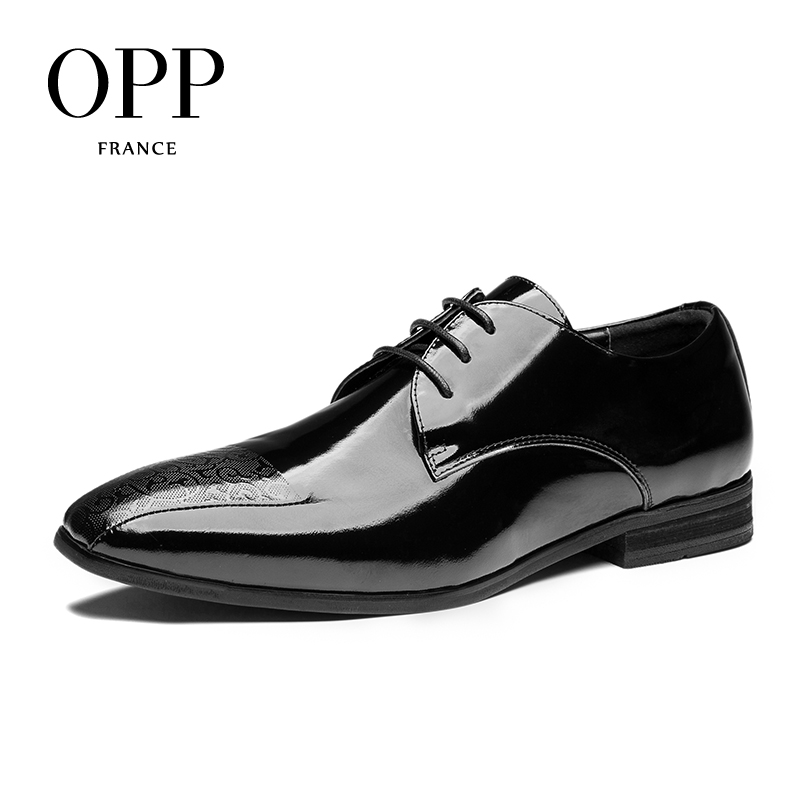 OPP男鞋秋季花皮鞋商务正装男士英伦时尚真皮系带牛皮结婚皮鞋