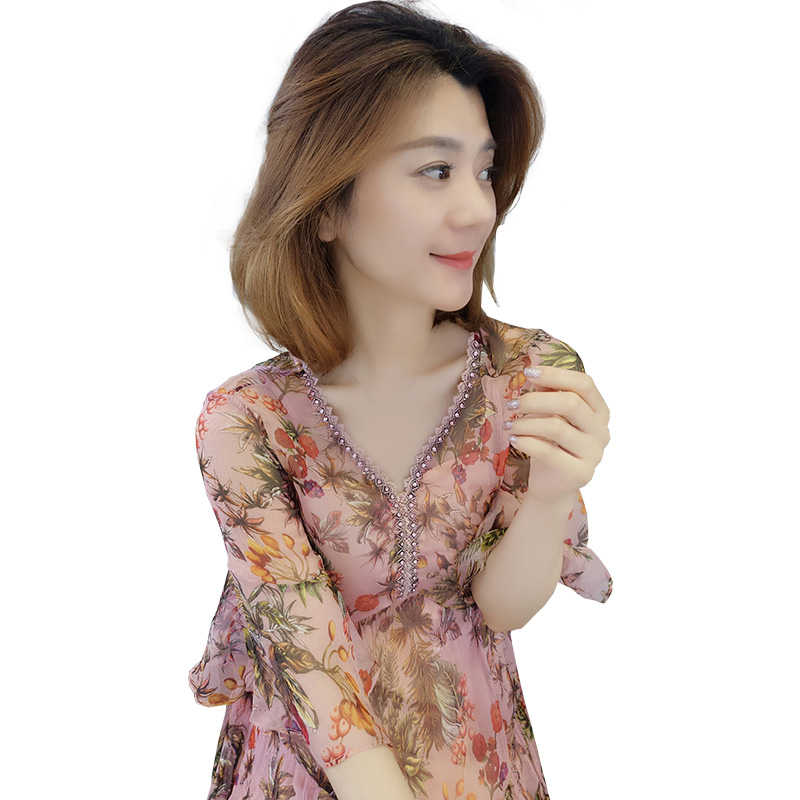 BOBOWALTZ欧洲站夏装女2019新款裙子欧货潮 韩版温柔裙超仙碎花雪纺连衣裙B182k03087p0100