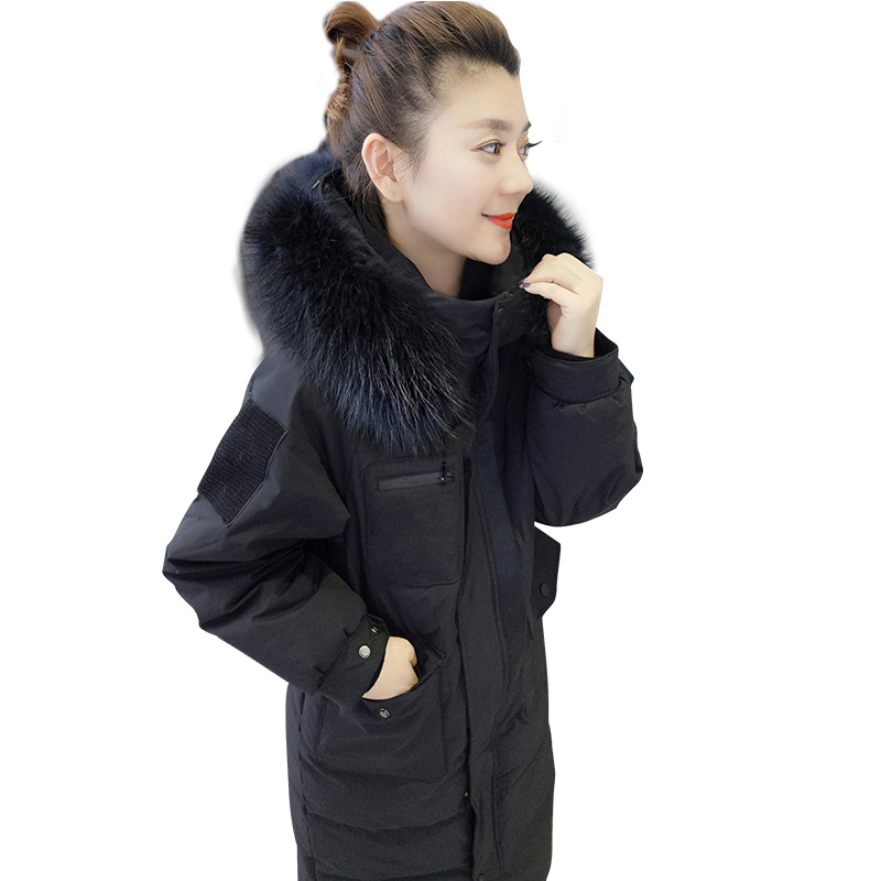 梵莉思(FANLISI)欧洲站女装 欧货2019新款中长款连帽黑色加厚时尚羽绒服外套冬F184n05340p