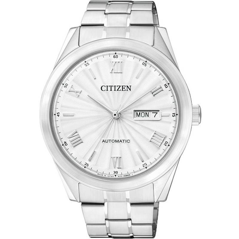 西铁城(CITIZEN)手表 自动机械白盘双日历不锈钢带时尚男表 NH7510-50AB