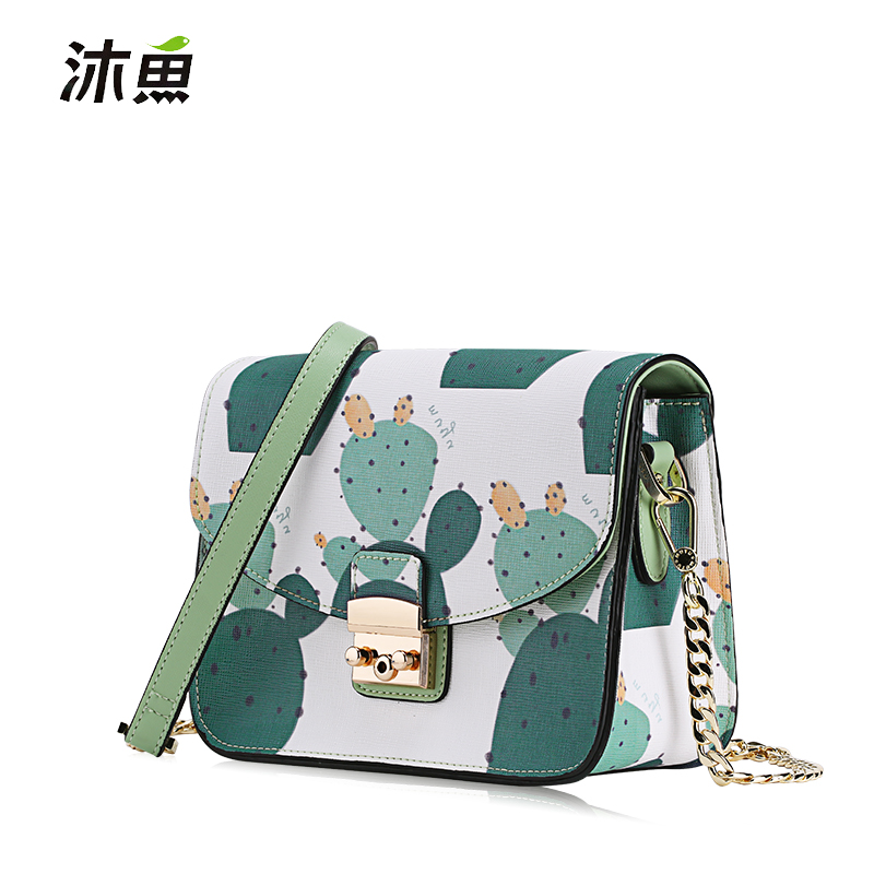 沐鱼包包女2018新款春季清新单肩包时尚潮流斜挎包女简约休闲大气女包 仙人掌绿 40823