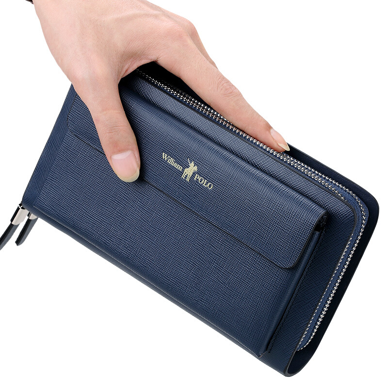 WILLIAMPOLO英皇保罗 真皮皮双拉链手包 时尚手拿包 男士钱包商务男包 大容量手抓包
