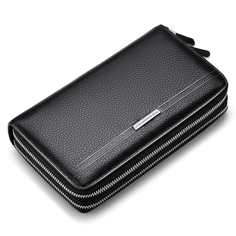 英皇保罗POLO 头层牛皮双拉链手包真皮软皮手拿包 男士钱包商务男包