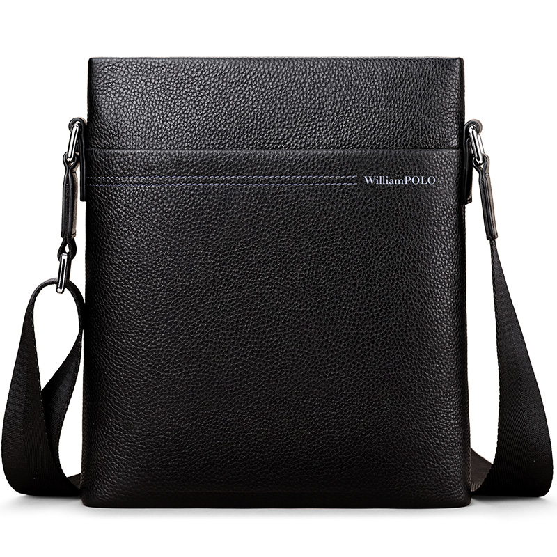 英皇保罗WilliamPOLO新款男士单肩包真皮斜挎头层牛皮休闲包时尚大容量商务文件包