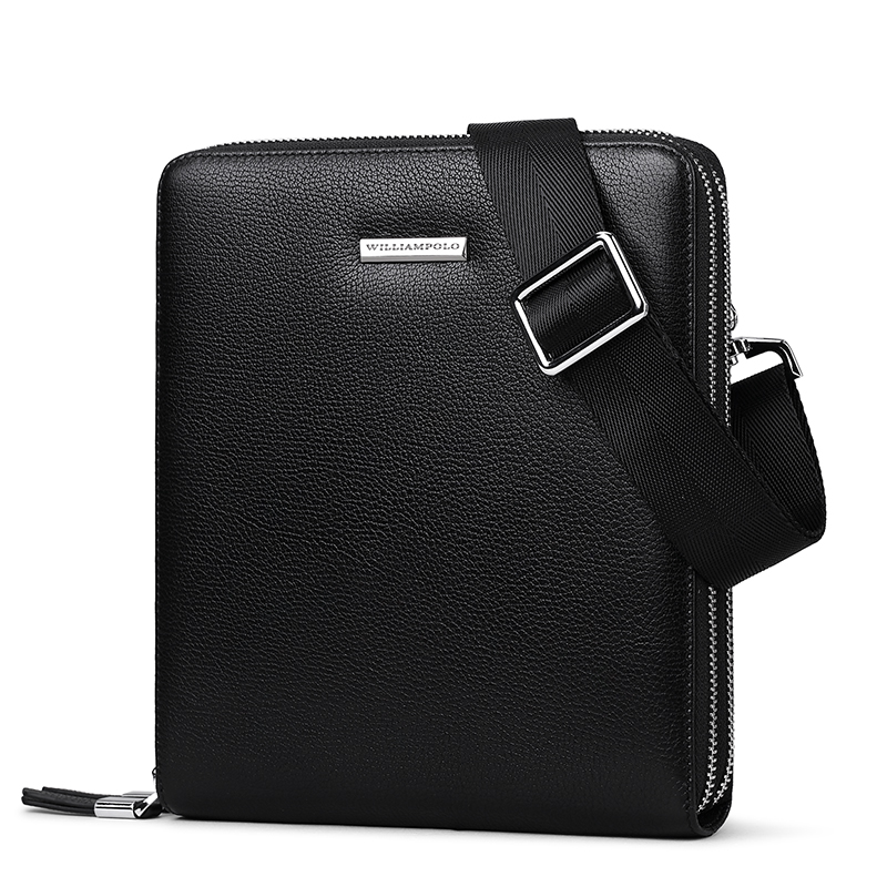 英皇保罗男包双拉链鹿皮斜挎包男士单肩包小方包休闲 轻薄小背包