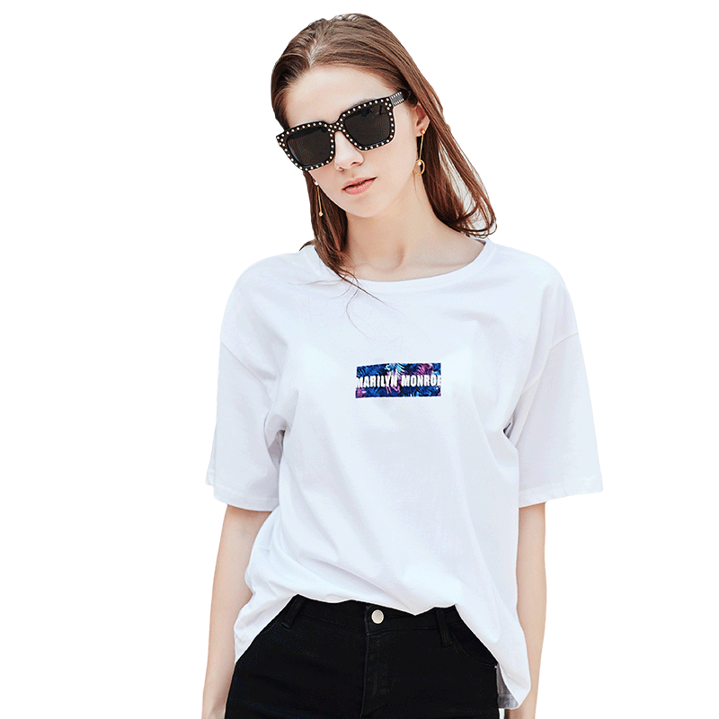BRUSHFINCH梦露女装短袖T恤2018夏季新款字母印花T文化衫棉衫