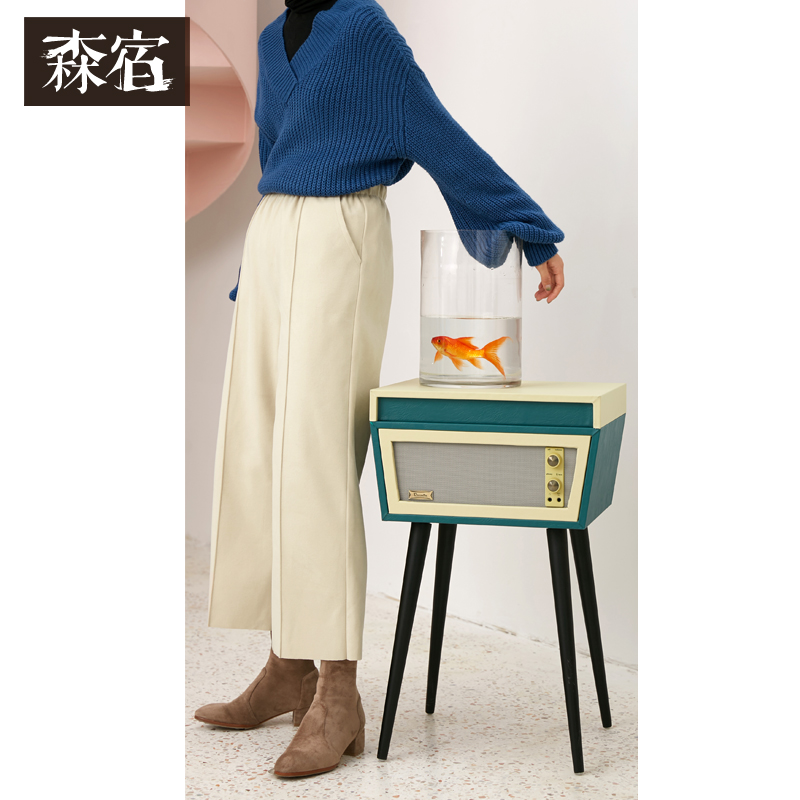 森宿Y宽松压线阔腿裤女秋冬装2018新款ins松紧腰百搭直筒九分裤子
