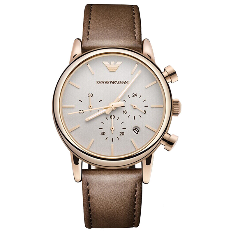 阿玛尼（Emporio Armani)手表 皮质表带男士休闲时尚石英腕表 AR2074