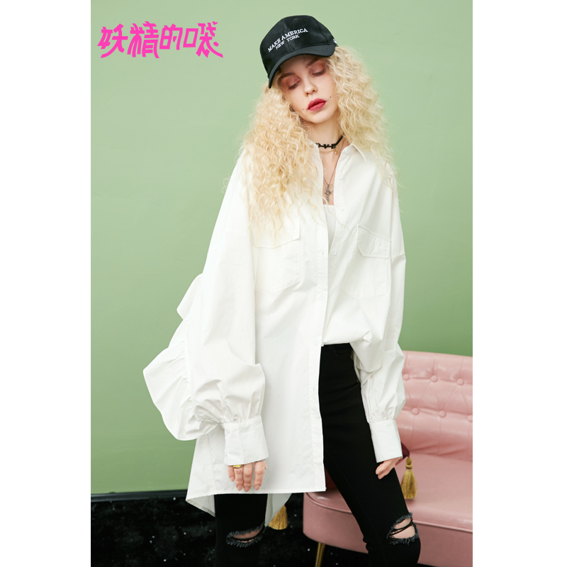 妖精的口袋Ychic衬衣港味秋装荷叶边长袖白衬衫外套女J_1