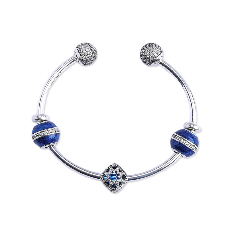 Pandora潘多拉 925银手镯简约午夜星轨系列时尚串珠挂件成品套装