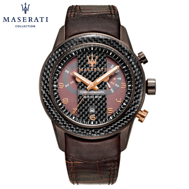 玛莎拉蒂（MASERATI）手表 Corsa系列石英棕色皮带时尚休闲商务男表黑色表盘R8871610003