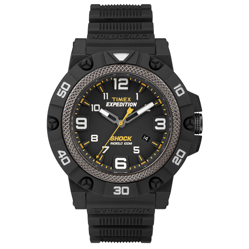 天美时（TIMEX）手表 Expedition系列石英黑色针扣树脂带男表黑色表盘TW4B01000