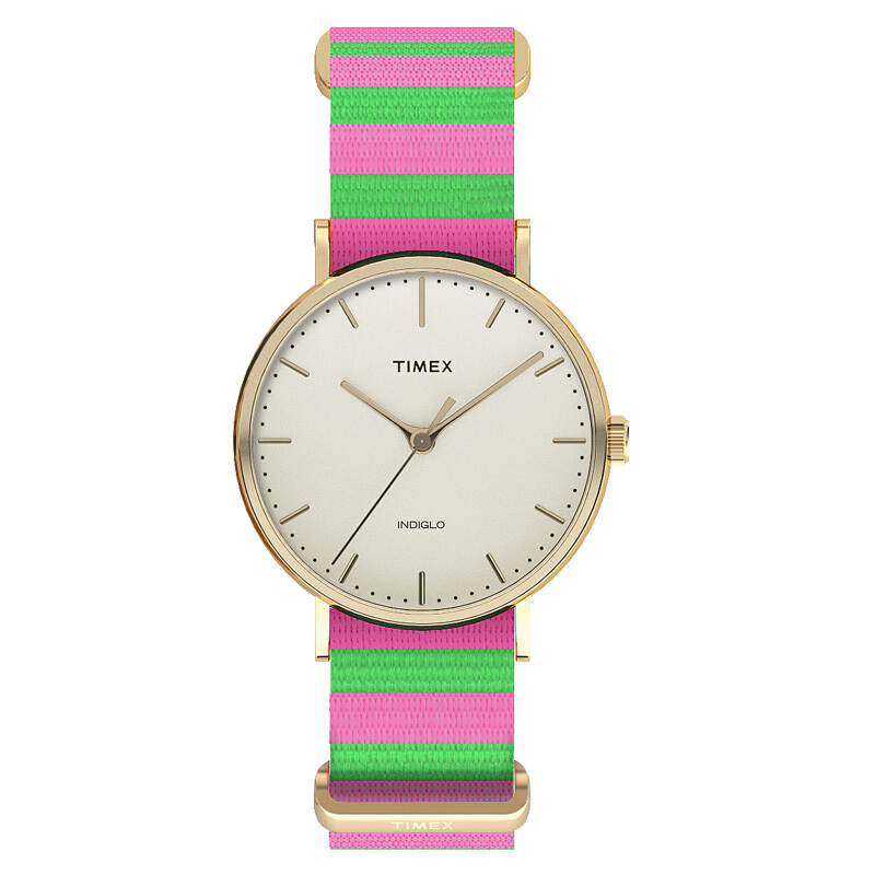 天美时（TIMEX）手表 Weekender系列石英尼龙针扣皮带白盘时尚休闲女士手表TW2P91800
