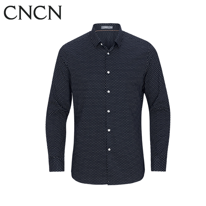 CNCN男士长袖衬衫 修身波点时尚休闲衬衫拼接经典舒适小尖领|NCCJ3586