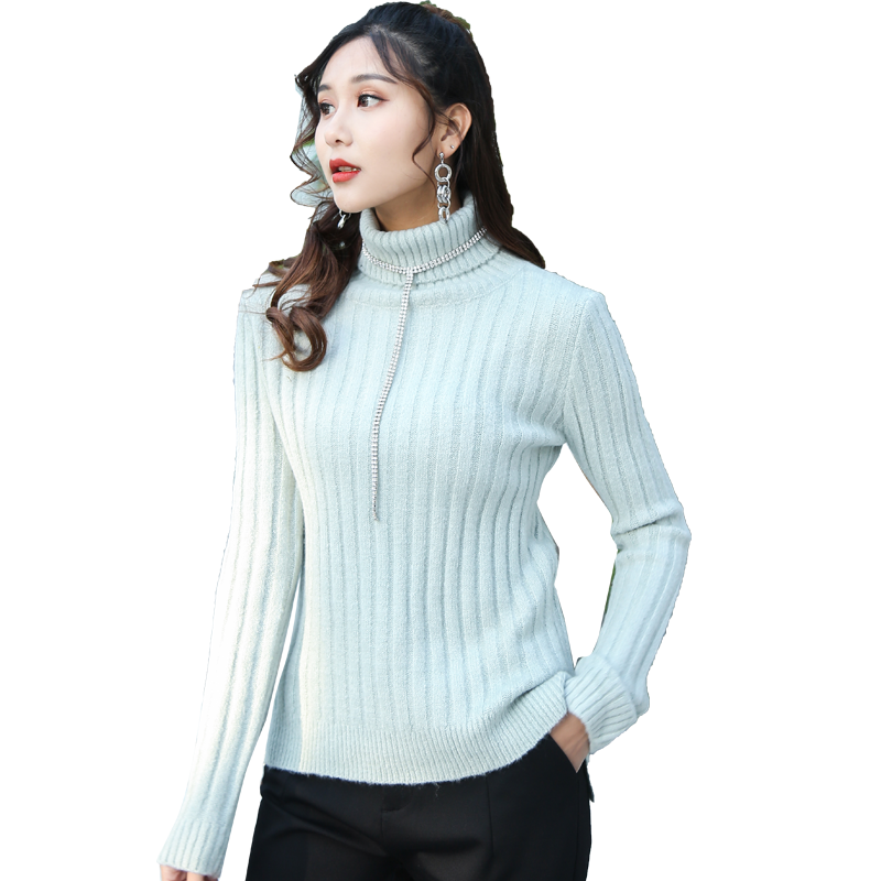 美丽衣橱2018春季新款毛衣女高领宽松甜美韩版套头学生针织衫长袖打底线衣