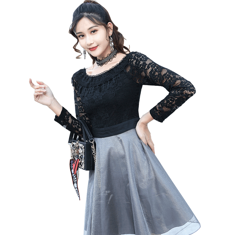 美丽衣橱美丽衣橱连衣裙女春2018新款韩版显瘦长袖时尚蕾丝气质淑女裙子