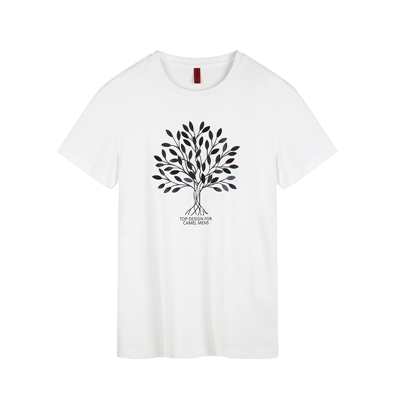 CAMEL骆驼男装 2018年夏季新款圆领纯色T恤 青年休闲变色印花短袖上衣
