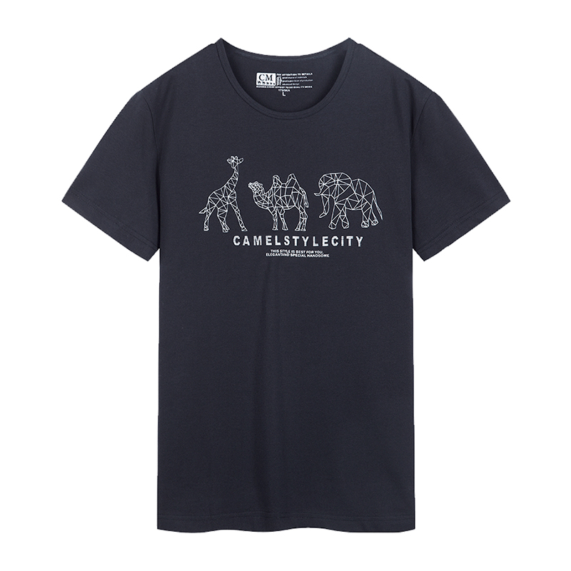 CAMEL骆驼男装 2018夏季新款休闲印花T恤 男青年圆领微弹棉质短袖上衣