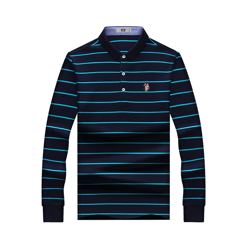 木笛男长袖2018新款秋季男装T恤修身男士青年休闲条纹体恤polo衫MDTX17C6517