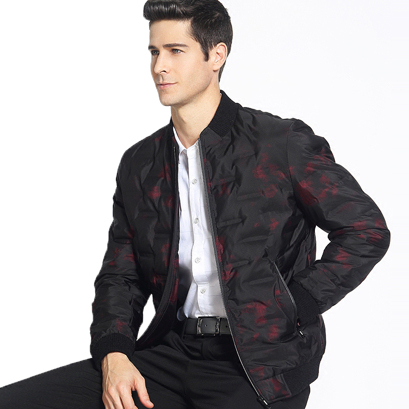 木笛新款羽绒男短款商务中年男士轻薄立领保暖加厚修身白鸭绒外套MDYR17D7166