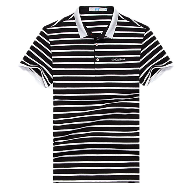 木笛2018夏季新款短袖T恤男中青年男士条纹翻领短袖T恤大码男装MDTX17B1733