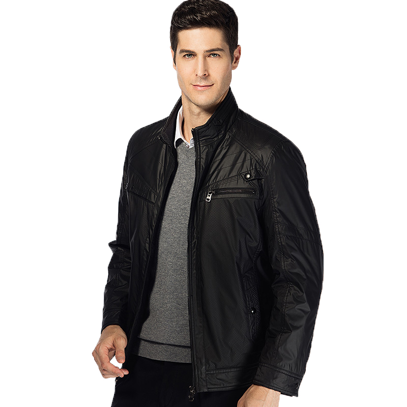 木笛男装桑蚕丝夹克秋冬新款商务休闲立领修身短款加厚外套JK8213