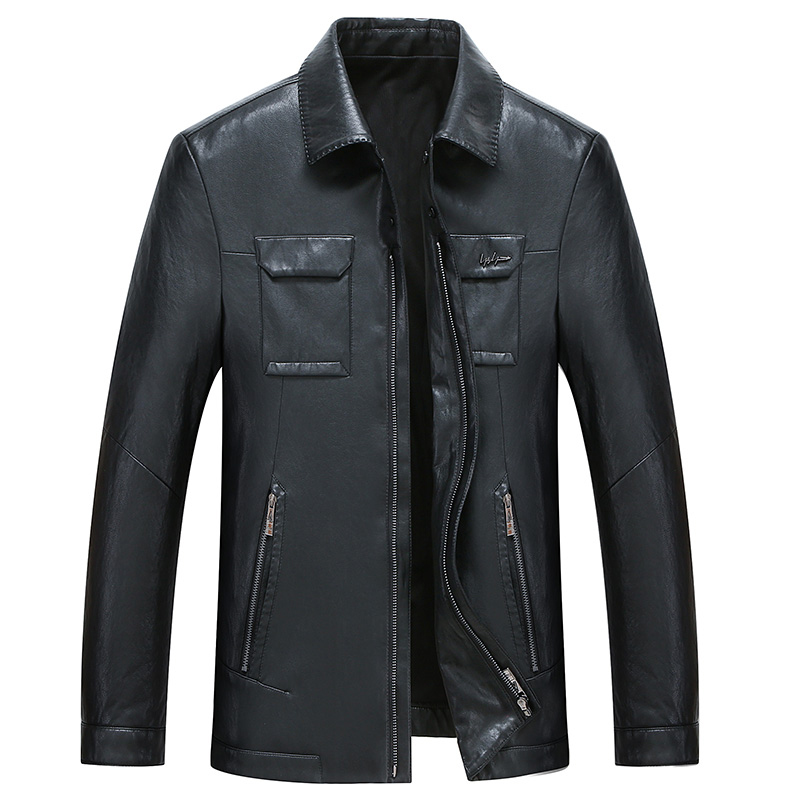 木笛新款秋季外套男中年男士商务休闲皮夹克中长款茄克衫修身秋装MDJK17C7762