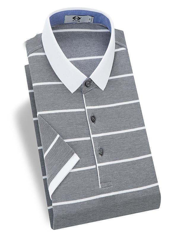 木笛2018夏季新款短袖男 翻领中年条纹男士t恤修身polo衫男体恤MDTX18B8279