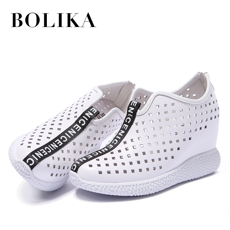 柏丽卡小白鞋女春夏季新款2018韩版百搭打孔休闲鞋真皮内增高女鞋