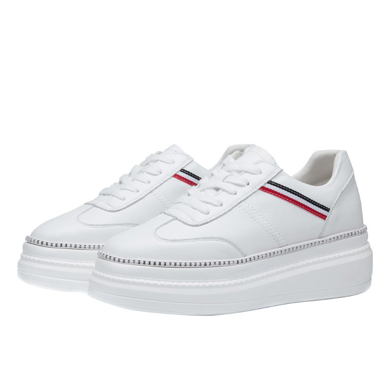 柏丽卡2018春季新款女板鞋厚底百搭增高休闲鞋松糕底学院风小白鞋