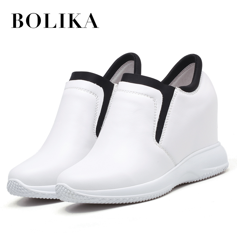 柏丽卡小白鞋子女春季2018新款韩版真皮百搭厚底休闲鞋内增高女鞋