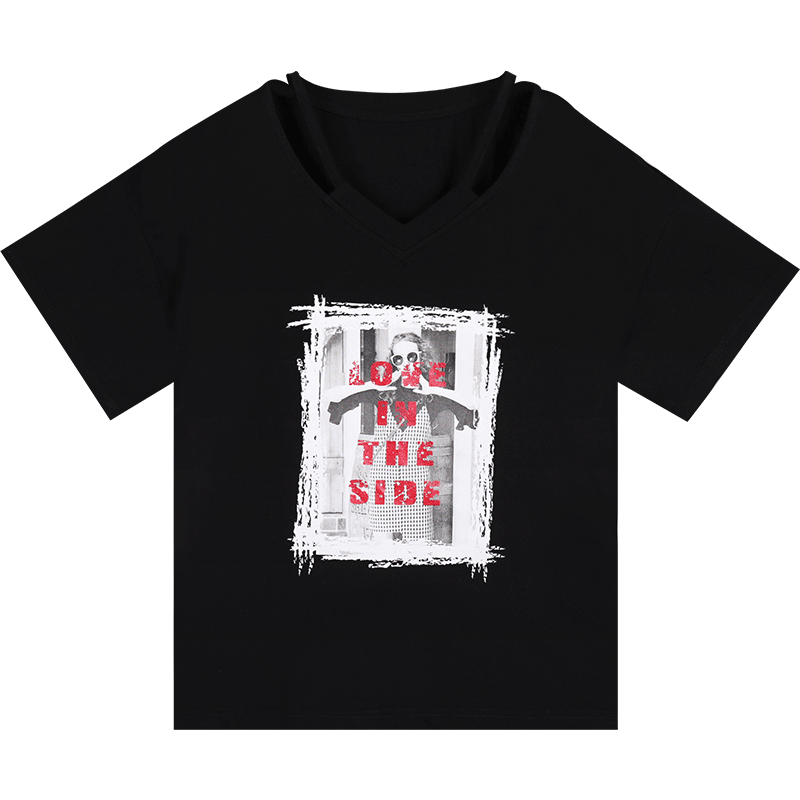 大红色T恤女短袖2018新款宽松韩版挂脖V领体恤衫chic夏季上衣体桖