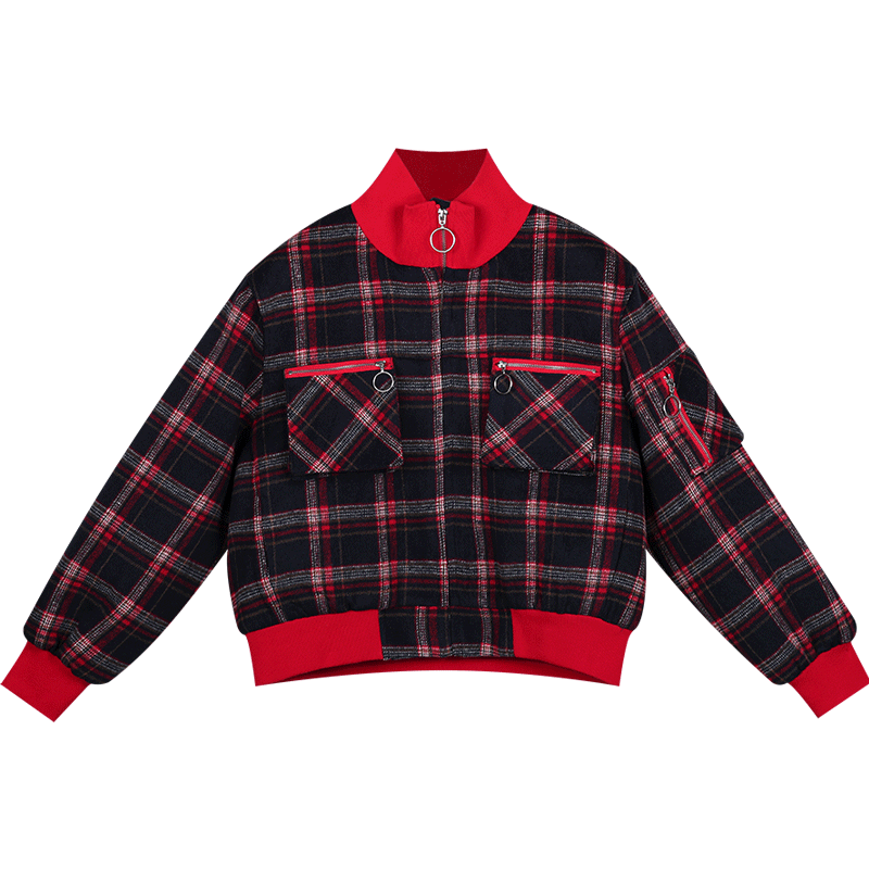 英伦原宿怪味少女学生短款外套女学院风宽松2018新款秋装格子上衣