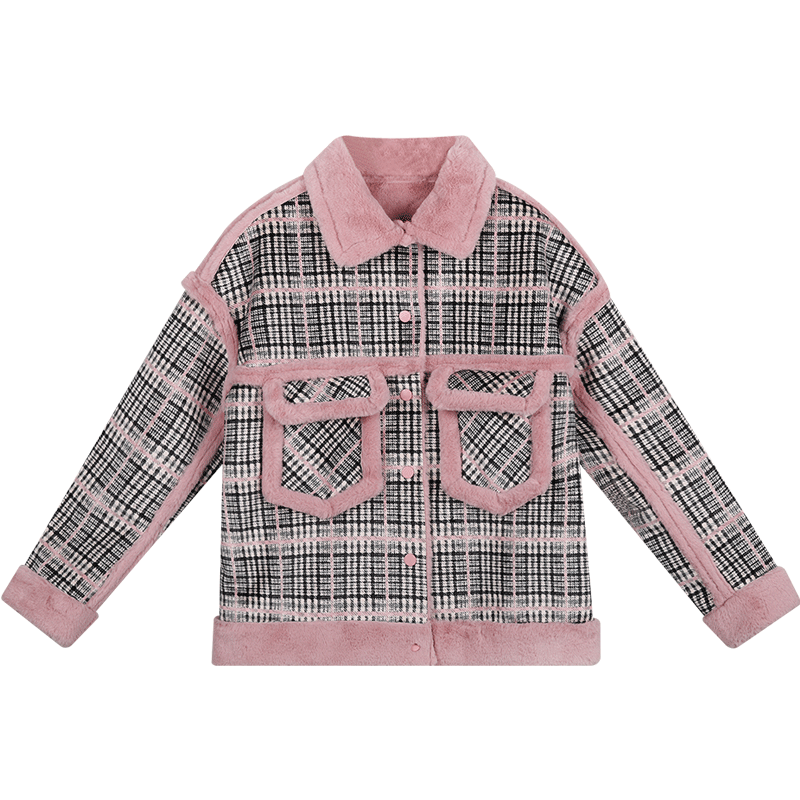 港风复古学院风短款外套女2018新款秋冬格子棉衣怪味少女学生棉服