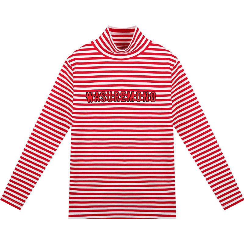 红条纹T恤女学生半高领修身打底衫2018秋冬新款内搭长袖中领上衣