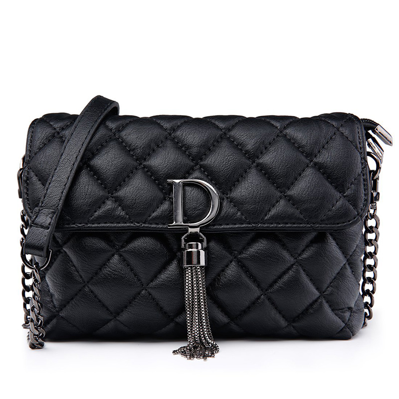 都宝路2018新款女PU皮潮流小香经典手提包百搭格菱流苏单肩斜挎包