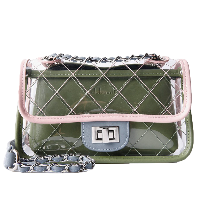 都宝路/dubaolu透明PVC女包时尚休闲单肩包菱格链条包ins超火斜挎包小