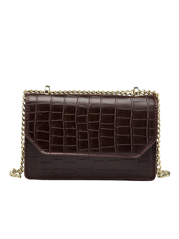 dubaolu都宝路2018新款欧美时尚女斜挎包鳄鱼纹包盖式链条多隔层PU单肩手提包小（最长边20-30cm）