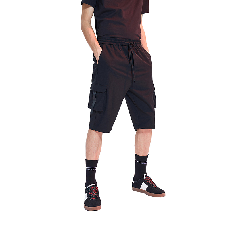 黑鲸弹力抽绳速干中裤夏季男装休闲舒适五分裤男CKMCJ28011A