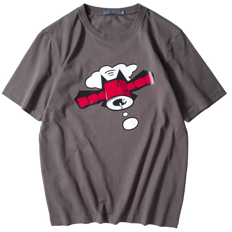 黑鲸基础印花T恤男女同款2019夏季卫星图案短tCNTBJ29015A