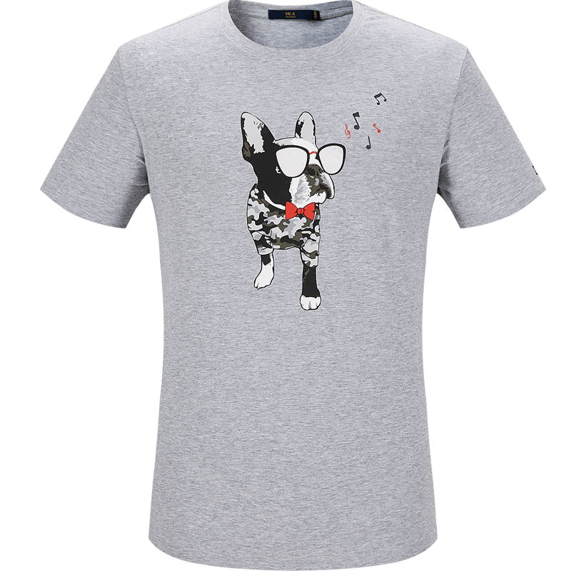 HLA海澜之家趣味动物花纹短袖T恤2018夏季新品舒适微弹短T男HNTBJ2E047A