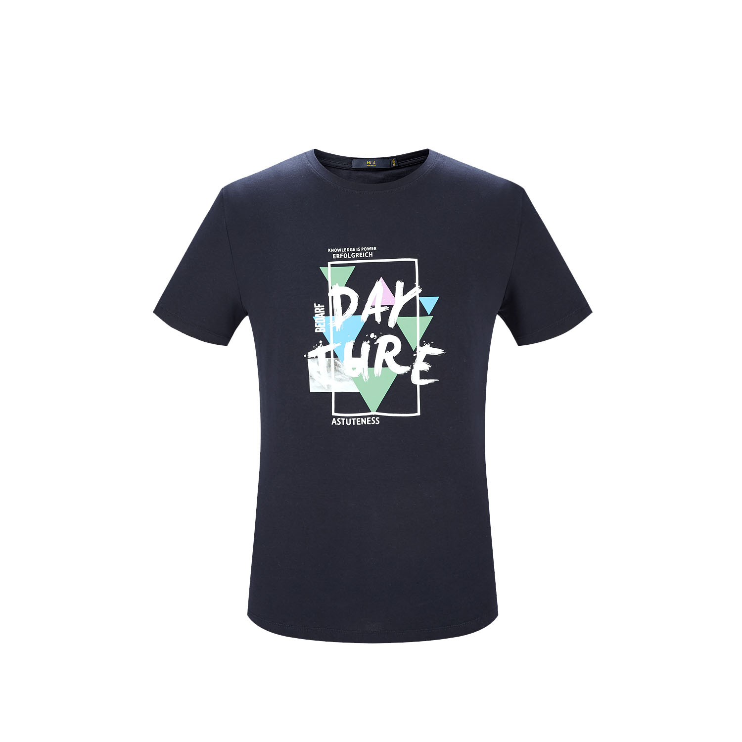 HLA海澜之家几何字母印花短袖T恤2018夏季新品时尚个性短T男HNTBJ2E041A