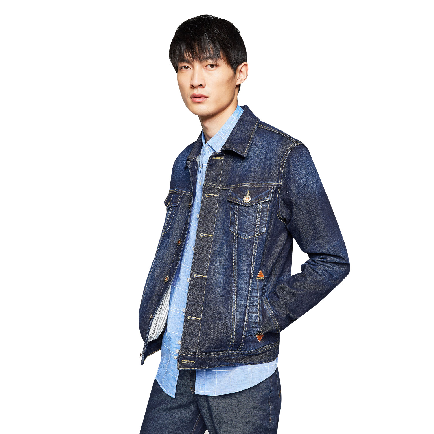 HLA海澜之家经典翻领牛仔外套2018春季新品潮流舒适外套男HWNAD1E008A
