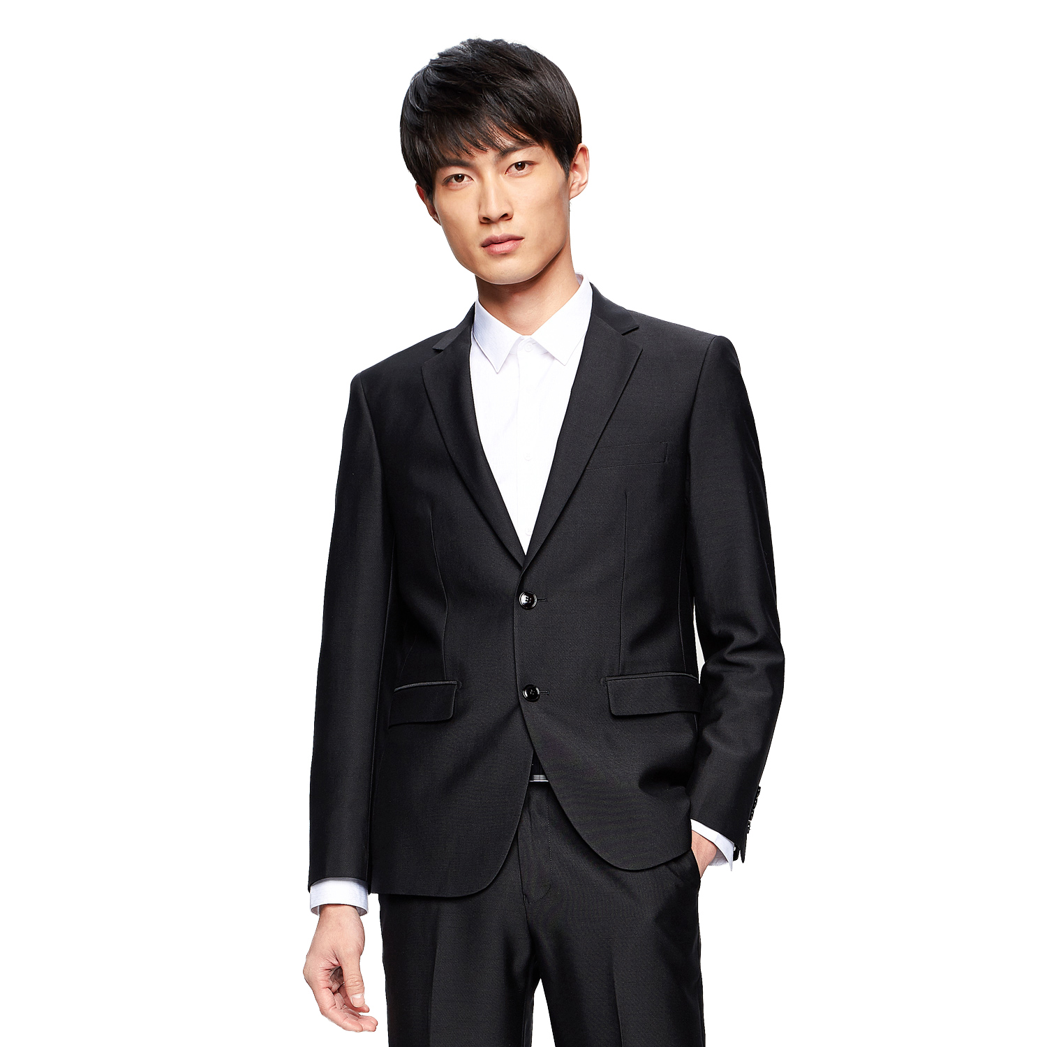 HLA海澜之家时尚平驳领修身仿毛套装2018春季新品西服套装男HTXAD1E053A